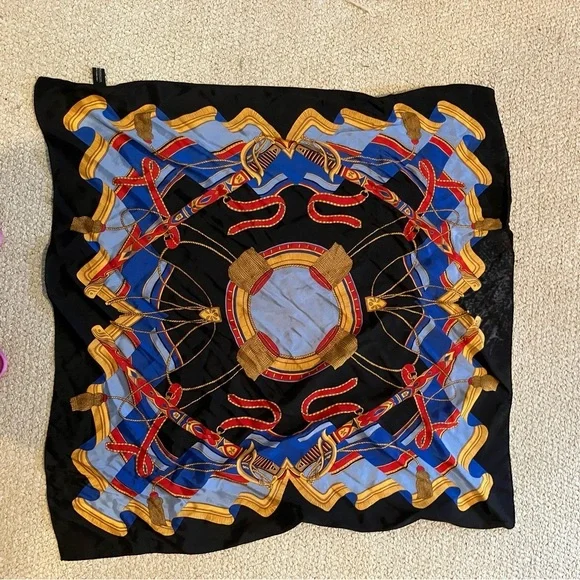 VTG Speciality House Silk Square Scarf Black  Nautical Equestrian 25in Preppy - Picture 4 of 5